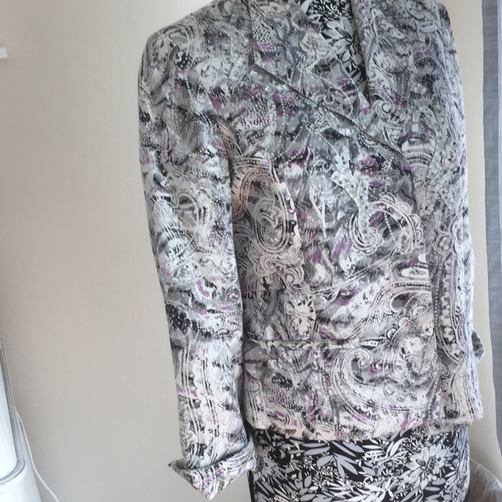 Chico's Gray Paisley Blazer with Purple Accents